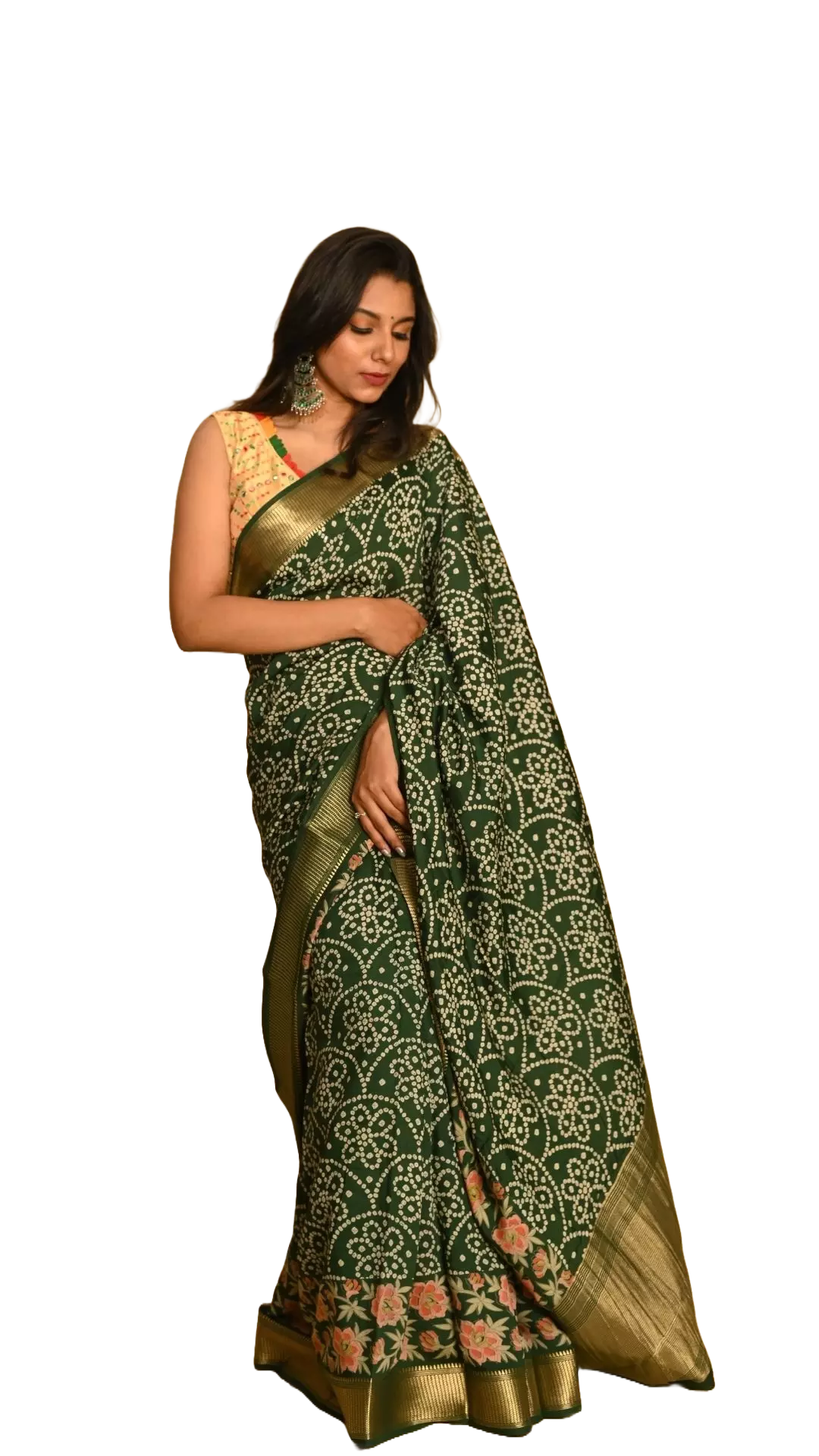 Green Color Embroidery Work Silk Saree