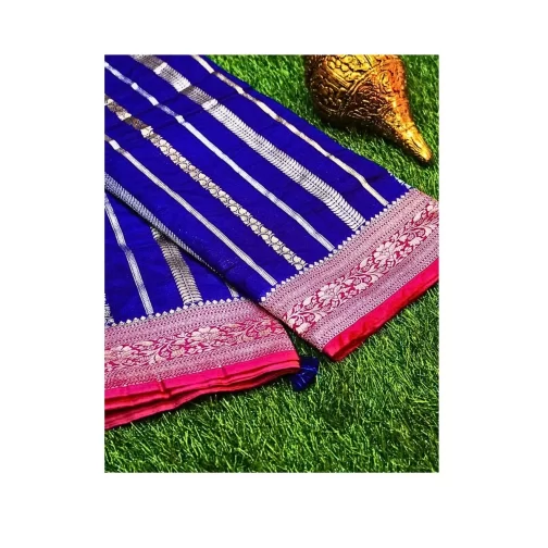 Chinon silk zari border fancy sarees violet